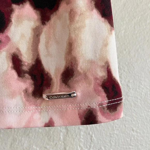 Calvin Klein Petite Printed Pleat-Neck Top in Sand Multi - Wear to Work, Size PL - Picture 9 of 10